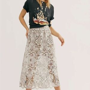 Free People Cream Lace A-line Midi Skirt